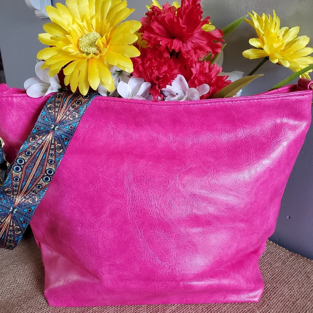 Boho Shoulder Bag Medium Size Hot Pink